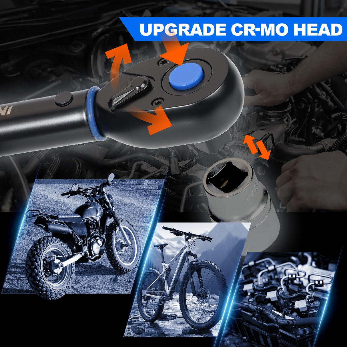 INGJER UPGRADE 3/8" Drive Click Torque Wrench,5-50Ft.Lb,Dual-Direction Adjustable 72 Tooth Click Torque Wrench for Bike, Motorcycle,Professionals & DIYers,Blue