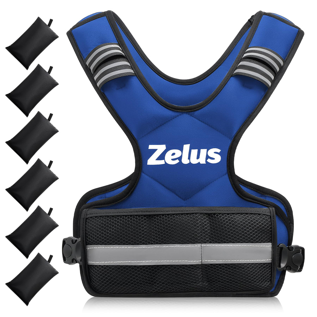 ZELUS Weighted Vest for Men and Women, Adjustable Body Weight Vest Exercise Set for Workouts, 4-10lb/11-20lb/20-32lb with 6 Ironsand Weights for Cardio Strength Training Walking Jogging, 4-10lb. Blue