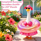 MeiAid Hawaiian Porch Goose Outfit, Summer Bikini Costume with Sunglasses & Wreath, Fits 23" Goose Statue, Garden Lawn Patio Yard Outdoor Decoration (Pink)