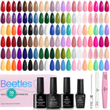 Beetles Winter Gel Nail Polish Set, 70 PCS 60 Colors Red Green Pink Brown Blue Nude Glitter Gel Nail Polish Kit with Base Top Coat for Beginners UV LED Needed DIY Salon Christmas Gifts for Women