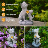 QZFFZQ Solar Cat Garden Statue Outdoor Decor - Mother & Kitten Figurines with Flower LED Light, Outside Yard Art Patio Balcony Lawn Ornament, Unique Gifts for Cat Lover