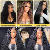 28 Inch 13x6 Deep Wave Lace Front Wigs Human Hair Deep Wave Frontal Wig 13x6 HD Lace Front Wigs Human Hair Pre Plucked with Baby Hair 180 Density Glueless Virgin Deep Wave Wig for Women Natural Color