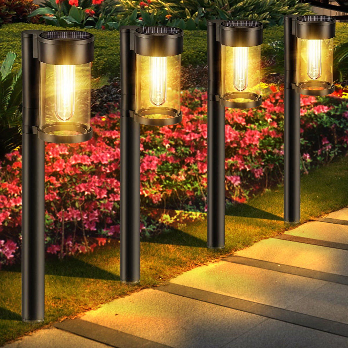 Mancra Solar Pathway Lights Outdoor, 10 Pack Metal & Glass Solar Light ...
