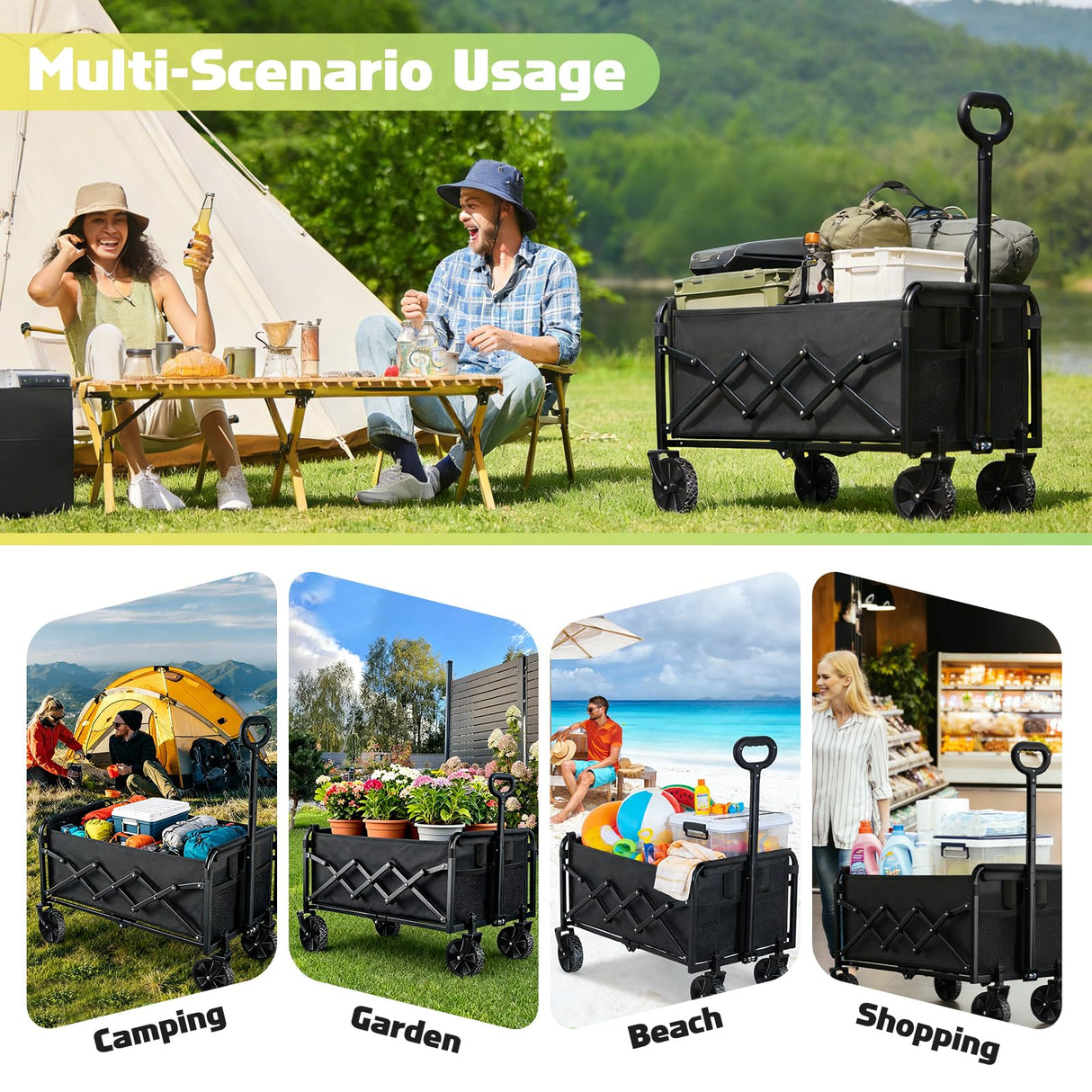 100KG Collapsible Foldable Small Wagon Carts Portable Folding Outdoor Cart