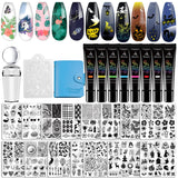 Biutee Nail Stamper Kit 15pcs Nail Art Stamp Plate 8pcs Stamp Gel Polish 1pcs Nail Stamper Scraper Set with Storage Bag, Nail Stamp Template Kit Flower Lace Animal Star Halloween Christmas Design