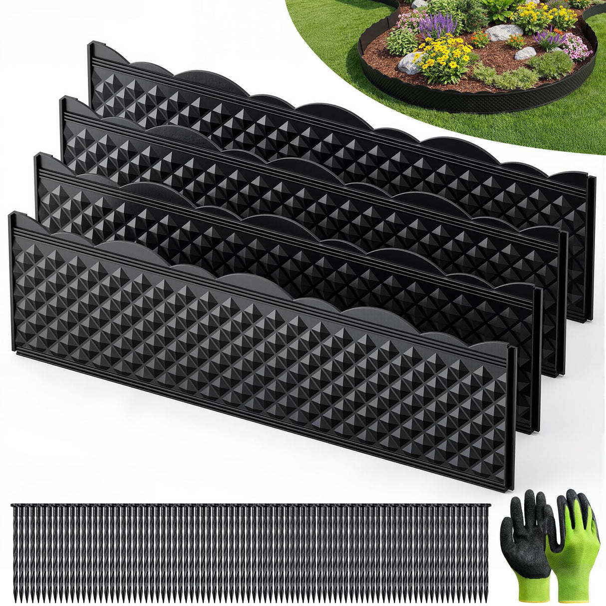 Grenebo 4.72 in x 33.2 Ft Garden Edging Border Kit, Flexible No Dig