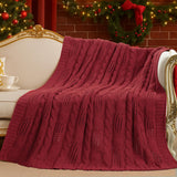 Amélie Home Chunky Knit Throw Blanket, Dual-Sided Soft Chenille Breathable Cable Knitted Blanket for Couch, Farmhouse Decorative Throw for Sofa & Chair, 50"x60", Christmas Red