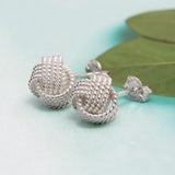 LeCalla Sterling Silver Knot Earrings Jewelry Italian Design Diamond-Cut Twisted Wire Love Knot Stud Earring for Women 10mm