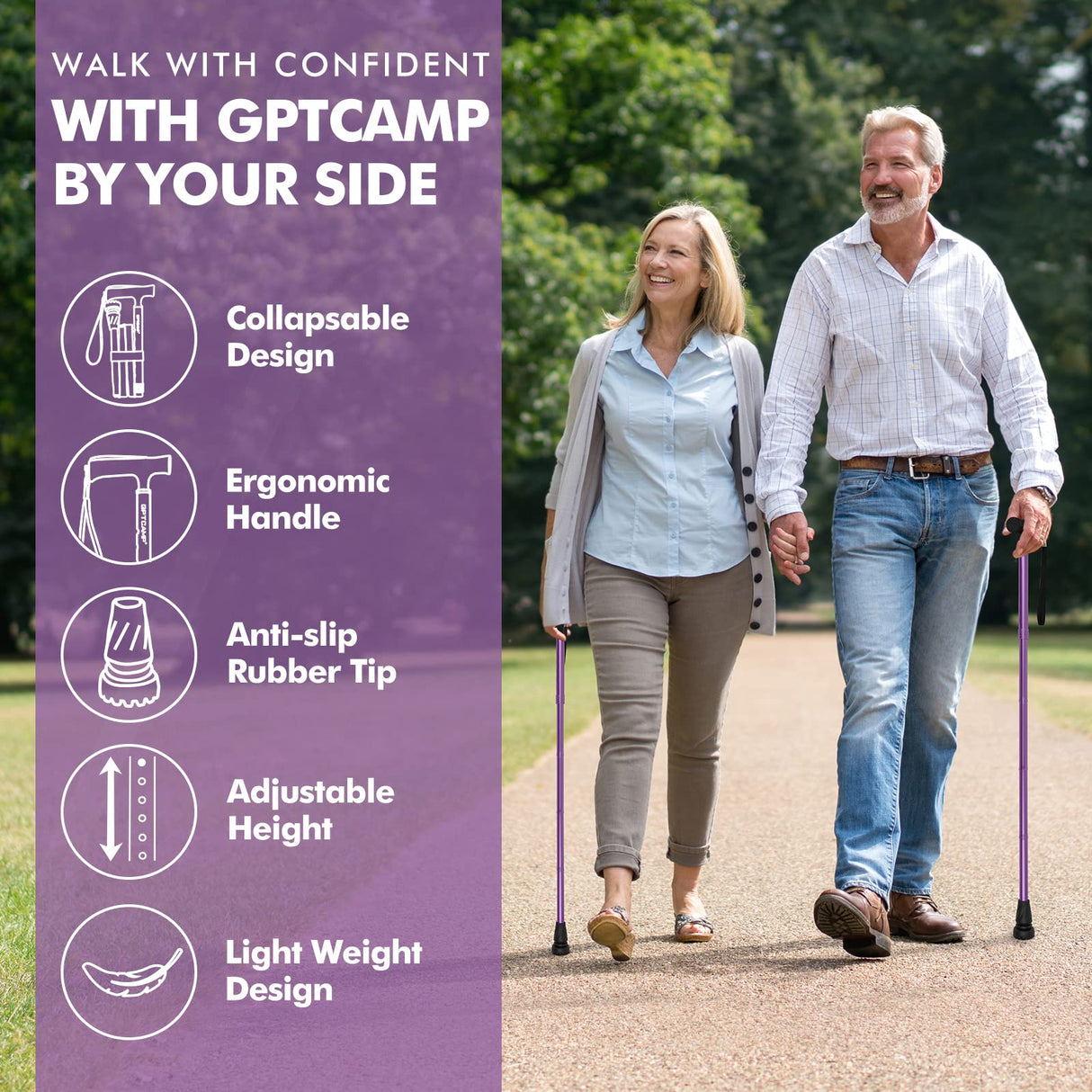 GPTCAMP G2 Walking Stick, Fold-up Walking Cane for Women and Men with Wrist Strap, Portable, Foldable, Collapsible, Lightweight and Sturdy with Comfortable T Handle