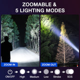 RECHOO Tactical Flashlight 4 Pack, Bright Zoomable LED Flashlight with High Lumens and 5 Modes, Waterproof Portable Pocket Flash Light for Emergency, Camping, and Outdoor Use - S1500