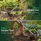 60" Weed Puller Tool with Long Handle, 2-in-1 Weed Rake & Garden Hoe, Stand Up Weeding Tools Gardening, Heavy Duty Steel Weeder Tool, Manual Uprooting Weed Remover Tool for Yard, Lawn, Patio, Garden