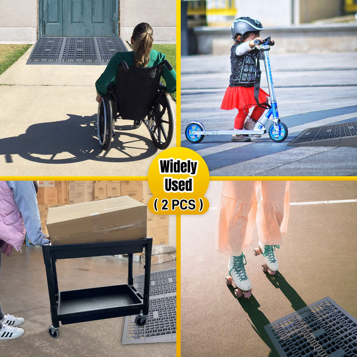 HOXWELL Modular Threshold Ramps for Doorways, 3" Rise Wheelchairs Ramps for Home, Solid Upgrade Material 3000 Lbs Load Capacity Door Ramps for Wheelchairs and Cars (2 PCS)