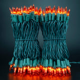 YULETIME 200 Orange Christmas Lights, Pack of 2 Sets 33 Feet 100 Count UL Certified Incandescent String Lights (Orange - Green Wire)