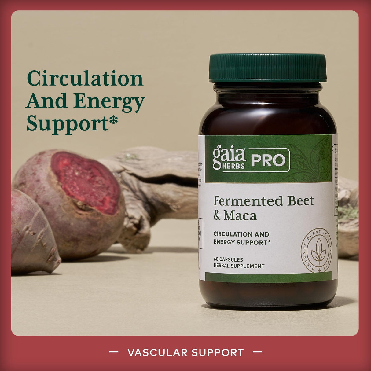 Gaia Herbs PRO Fermented Beet & Maca - Healthy Energy & Circulation Support Supplement* - Kidney Health Supplement with Beet & Carrot Root - Vegan, Gluten-Free, Soy-Free - 60 Capsules (30 Servings)