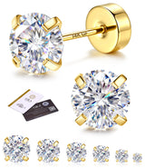 GEMQUEEN 6 Pairs Moissanite Earrings Hypoallergenic Studs Set for Women Men