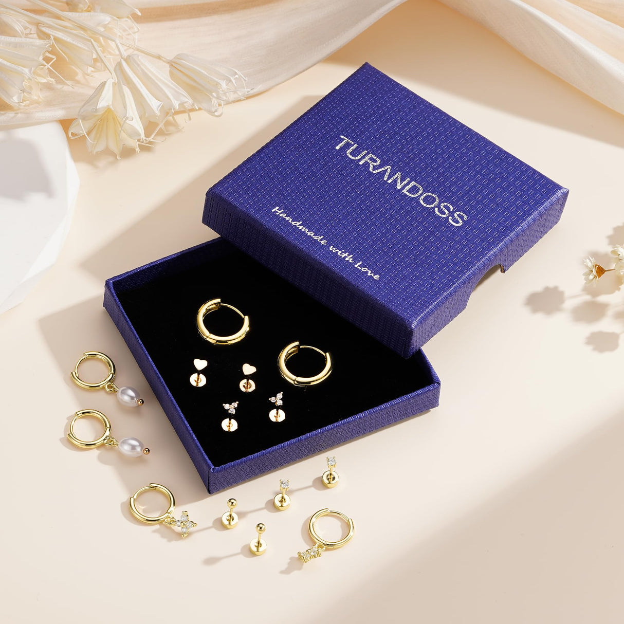 Turandoss 13 Pairs Gold Hoop Stud Earrings for Women