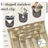 Honsoo Clip In Virgin Hair Extensions 18inch 70g 7pcs Mixed Bleach Blonde Real Human Hair Extensions Balayage Straight Silky Real Human Hair