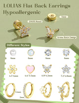 Hypoallergenic Flat Back Earrings for Women Girls Teen Kids Toddler Gold