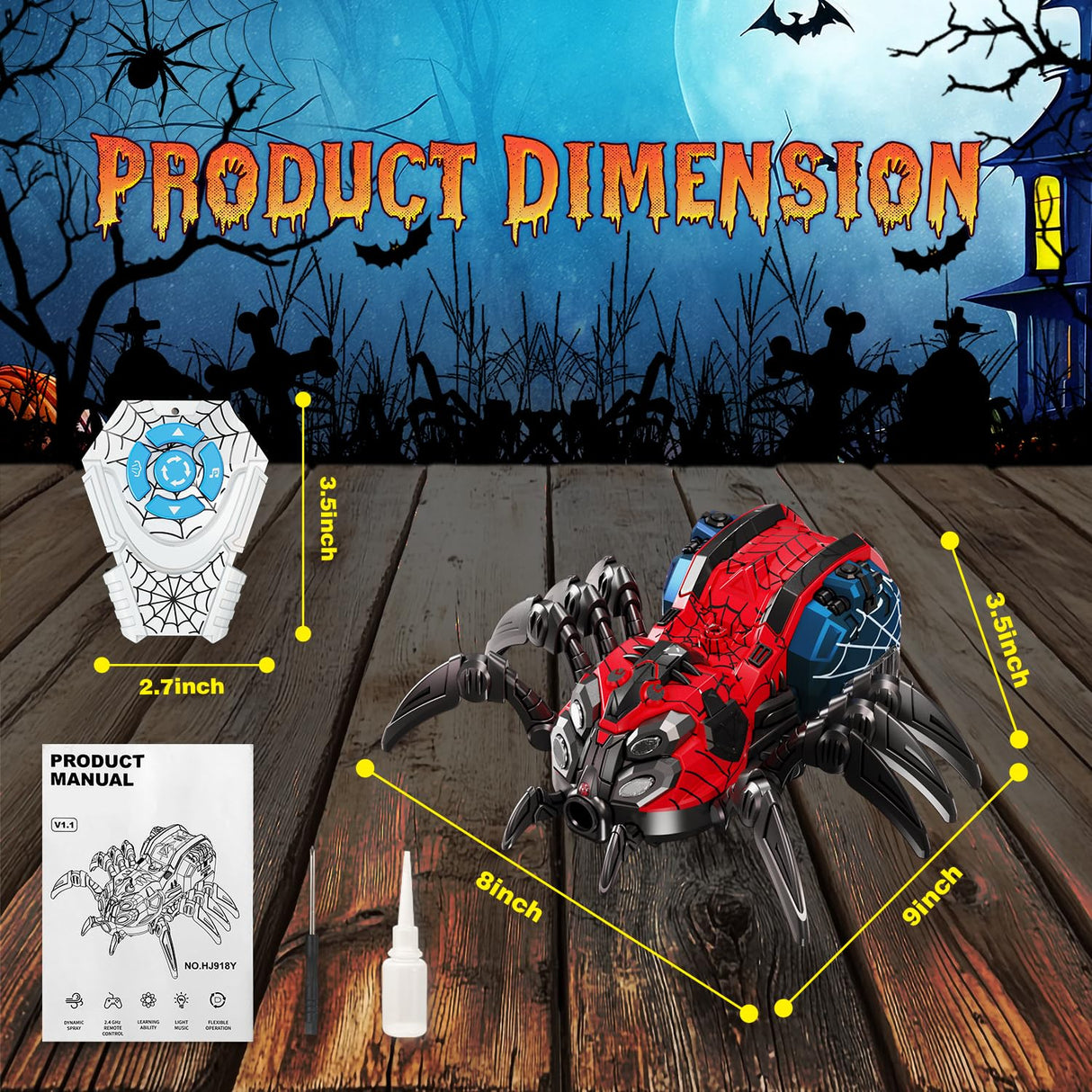 Spider Toys for Boys 4-6, 5-7, 8-12+, Remote Control Spider Robot Toy with 2.4 GHz Remote Controller, RC Robot Spider with Spray/Lights/Music, Realistic Spider Gift for Kids Boys, Halloween, Christmas