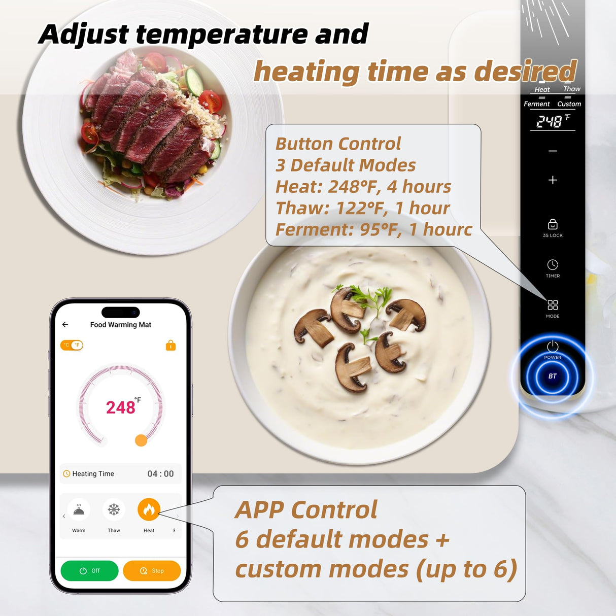 Monteka Warming Mat for Food 24.8"×15", Electric Warming Trays with APP & Button Control, Silicone Fast Heating Mat for Countertop, Rollable Dishwasher Safe Food Warmer for Parties Buffets Home Travel