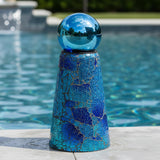 Sunnydaze Glass Gazing Ball Stand for Gazing Globes - Outdoor Mosaic Sphere Holder & Pedestal for Backyard or Patio Decoration - Deep Ocean Swirl