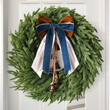 Christmas Decor, 22" Norfolk Pine Christmas Wreath with Bells and Ribbon