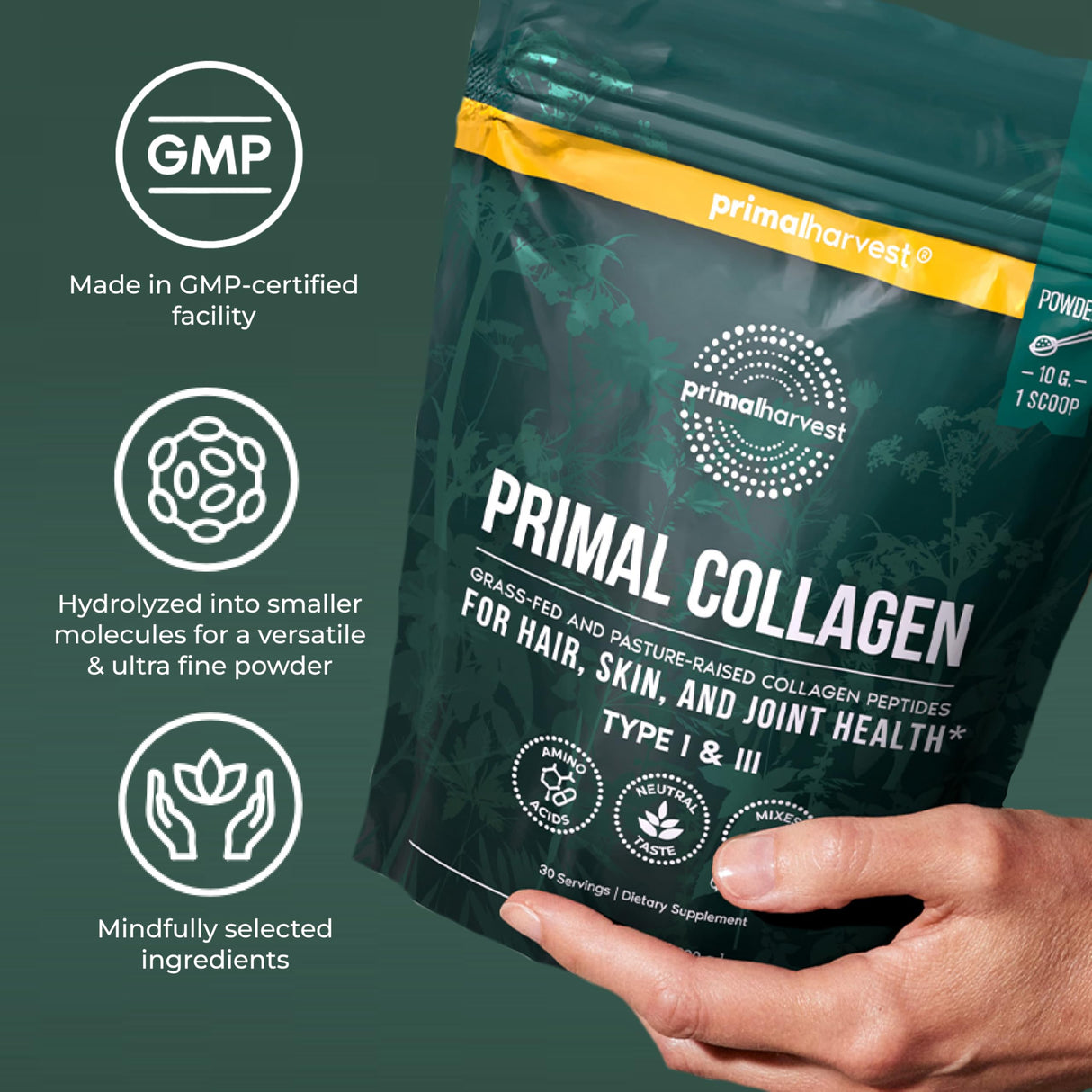 Primal Harvest Collagen Powder for Women or Men Primal Collagen Peptides Powder Type I & III, 10 Oz Collagen Protein Powder for Hair, Skin, Nails (Two Pack, Unflavored)