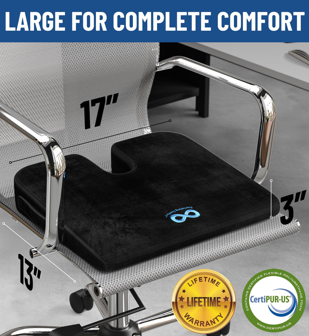 Everlasting Comfort Doctor Recommended Memory Foam Seat Cushion for Office Chairs & Car Seat - Ergonomic Office Desk Accessories for Tailbone Pain Relief, Sciatica & Back Support