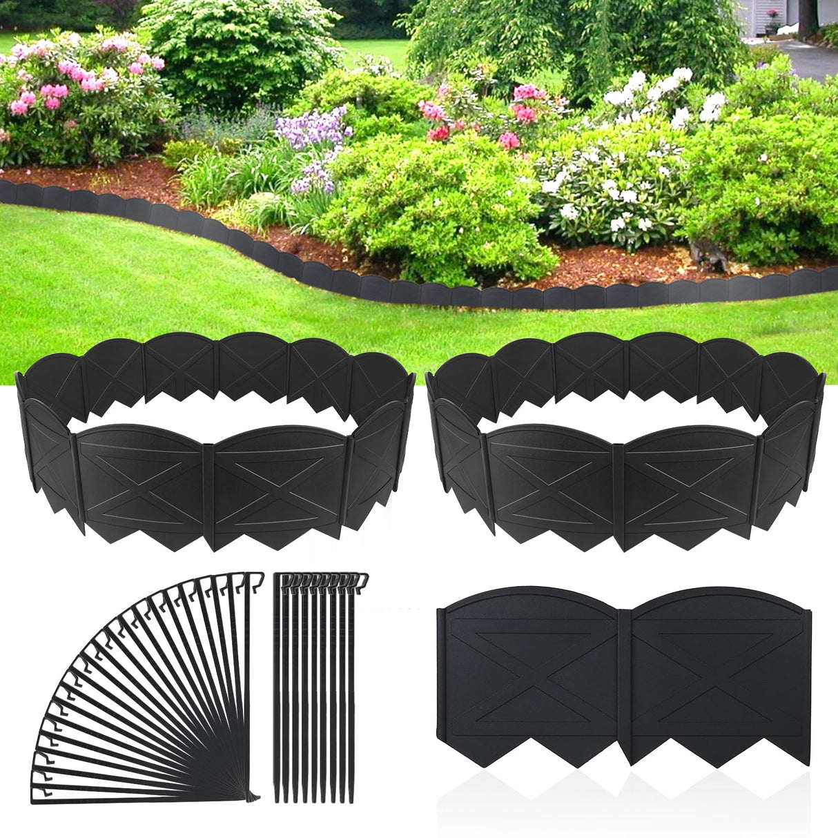 6 in Tall 40Ft Landscape Edging Black Garden Edging &40Pcs Garden Stakes