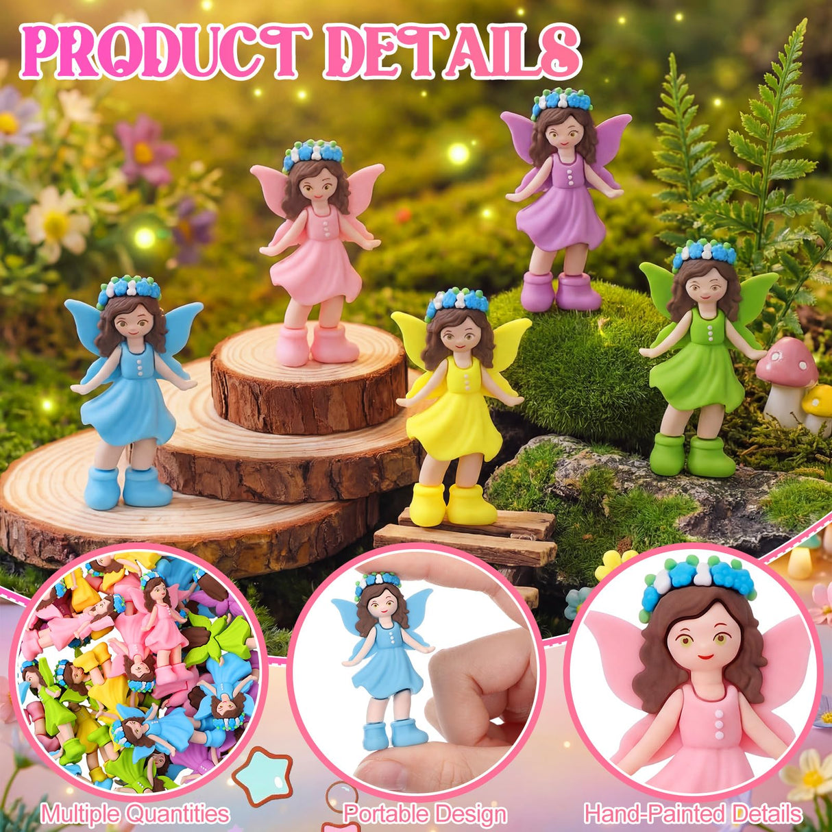 Chunful 50 Pcs Mini Fairy Figurines Miniatures Garden Fairies State Small Fairy Accessories Ornament for Outdoor Yard Garden Flower Pot Birthday Cake Toppers Car Gift to Hide and Seek