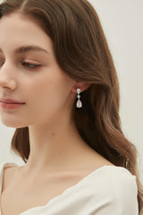 EAMTI Wedding Earrings for Brides Dangle Cubic Zirconia Pear Cut 925 Sterling Silver Post Engagement Earrings for Women