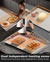 Food Warming Mat with Dual Heating Zones, 4 Temp Settings, Silicone Easy-Clean, Auto Shut-Off, Timer, Child Lock, Portable for Buffet, Party & Travel, 350W, 120V(AC), (White)