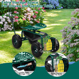 VINGLI Garden Cart with Rolling Seat, Wheels, Adjustable Steering Handle & Utility Tool Tray, Planting Wagon Scooter, Gardening Tool for Senior, for Patio, Backyard, Lawn & Outdoor (Green)
