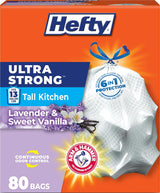 Hefty Ultra Strong 13 Gal Kitchen Trash Bags, White, Lavender Vanilla, 80ct