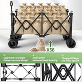 Beach Wagon Carts Foldable 580LBS Collapsible Wagon with Big All-Terrain Wheels for Sand 340L Heavy Duty Utility Carts with Cup Holders for Garden, Camping, Grocery, Black