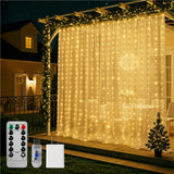 Brightown 600 LED Curtain String Lights, 20 FT Hanging Fairy Lights with Remote, 8 Modes, Waterproof Window Lights for Bedroom Backdrop Wedding Outdoor Christmas Party, Warm White