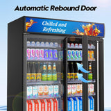 Velieta Commercial Beverage Refrigerator with 2 Glass Door, 383L Display Fridge Beverage Cooler with Customizable Lightbox Adjustable Shelves, Drink Fridge Merchandiser for Restaurant Shop, Black