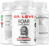(2 Pack) Dr. Love Roar Lions Mane Supplement Capsules, Dr. Love Roar Lion’s Mane Plus Brain and Focus Premium Advanced Formula, Doctor Love All Natural Support Pills, 120 Capsules for 2 Months