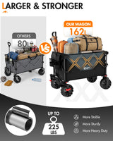 PORTAL Folding Wagon Black, All-Terrain, Beach Camping Garden Grocery