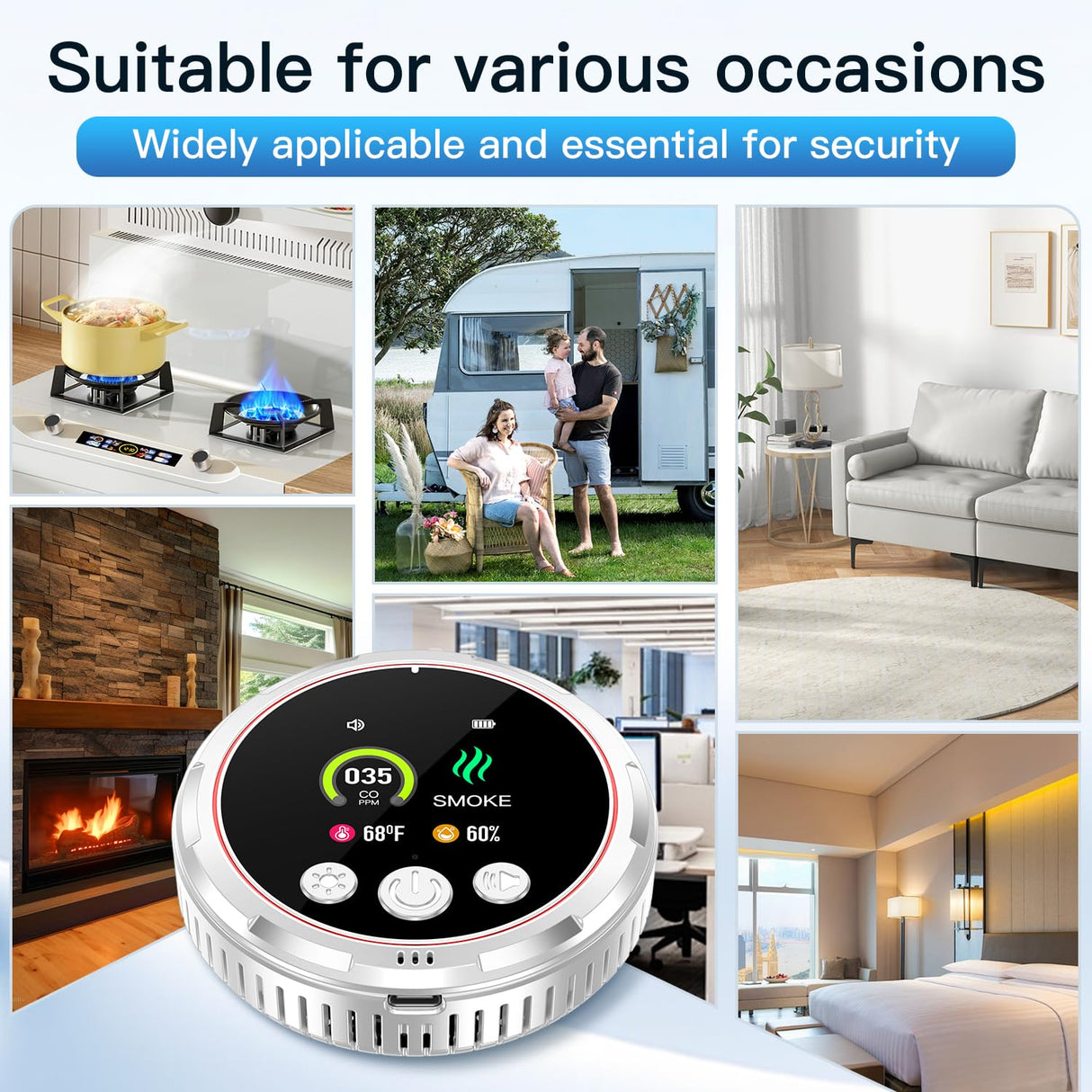 HAKINAKU 4-in-1 Ring Plug in Smoke & Carbon Monoxide Detectors Combination Built-in 1000mAh Backup Battery Plug&Play&Audible 85dB Smoke CO Temp Humidity Senor for Home Hotel Travel (White, 2 Pack)