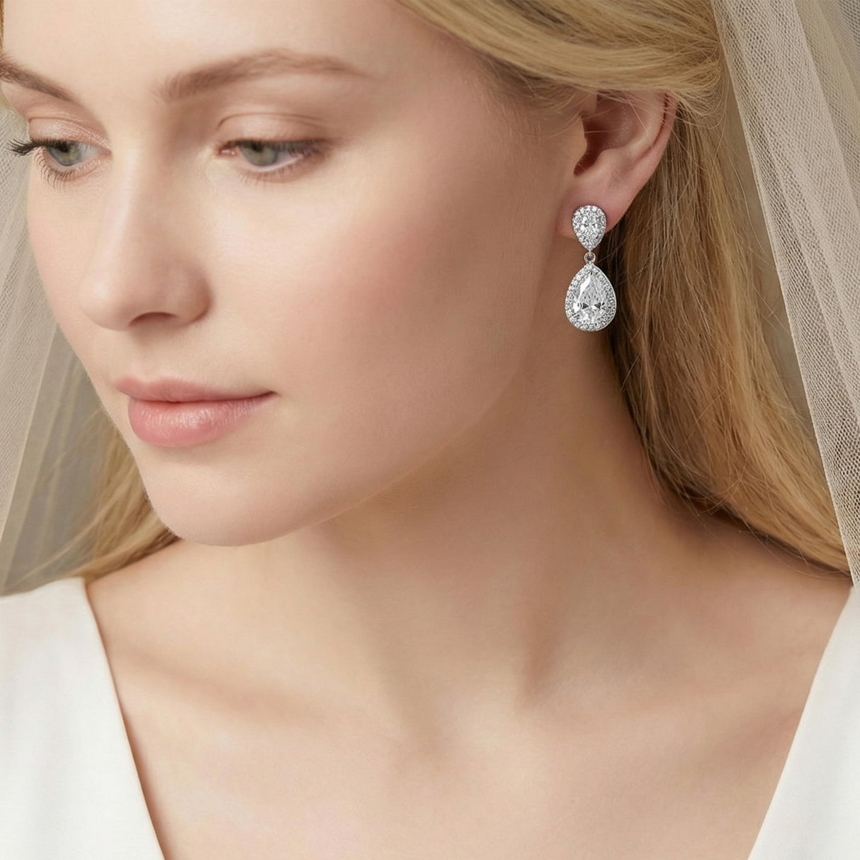 Mariell Cubic Zirconia Crystal Teardrop Dangle Bridal and Wedding Earrings, CZ Jewelry for Brides, Bridesmaids, Homecoming, Prom and Dressy Everyday Wear