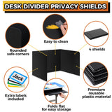 4-Pack Desk Dividers for Students - Durable & Waterproof Plastic Study Carrel Divider, Classroom Folders Teacher Supplies, Easy-to-Clean Plastic Privacy Shield Folder Boards for Student Desks, Black