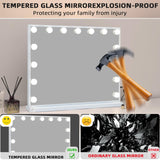 Fenair Vanity Mirror with Lights and Speaker Hollywood Speaker Support Answer Call, Touch Screen, 3 Color Modes Tabletop 15 Dimmable Bulbs