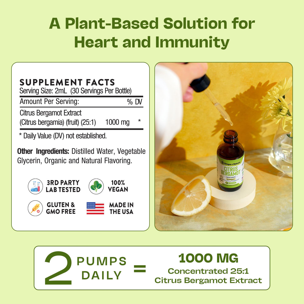 Citrus Bergamot Extract 25:1 Liquid Drops – Vegan, Gluten-Free – Comparable to Resveratrol and Berberine Supplement – 1000mg Bergamot Supplement for Heart Wellness and Metabolic Support (Citrus,60mL)