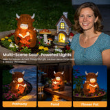 GIGALUMI Solar Highland Cow Decor 8" Garden Statue, Outdoor Decor, Decoration with Light for Patio Yard Lawn Balcony, Christmas/Birthday Gifts for Mom Women