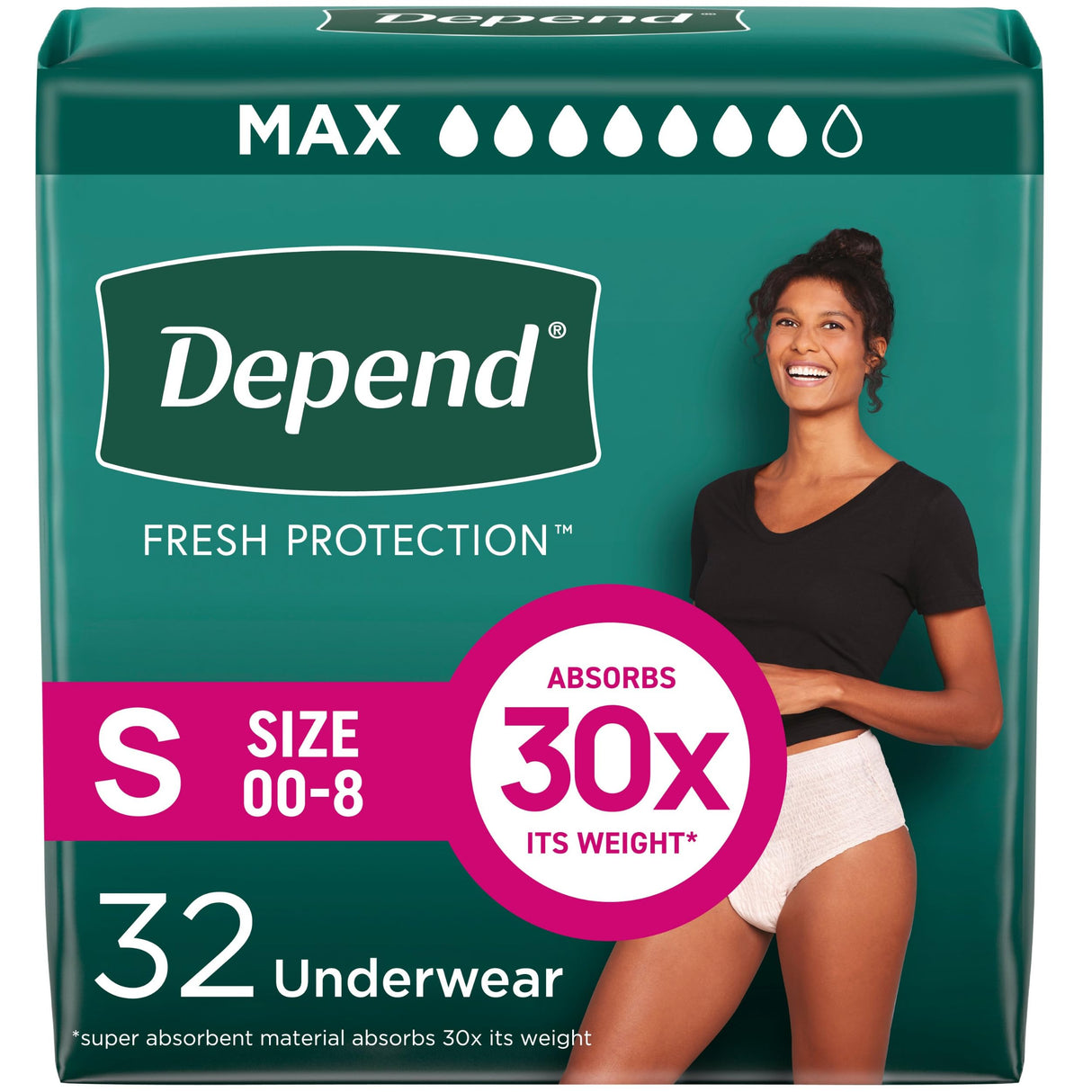 Depend Fresh Protection Adult Incontinence & Postpartum Bladder Leak Underwear for Women, Disposable, Maximum, Small, Blush, 32 Count, Packaging May Vary