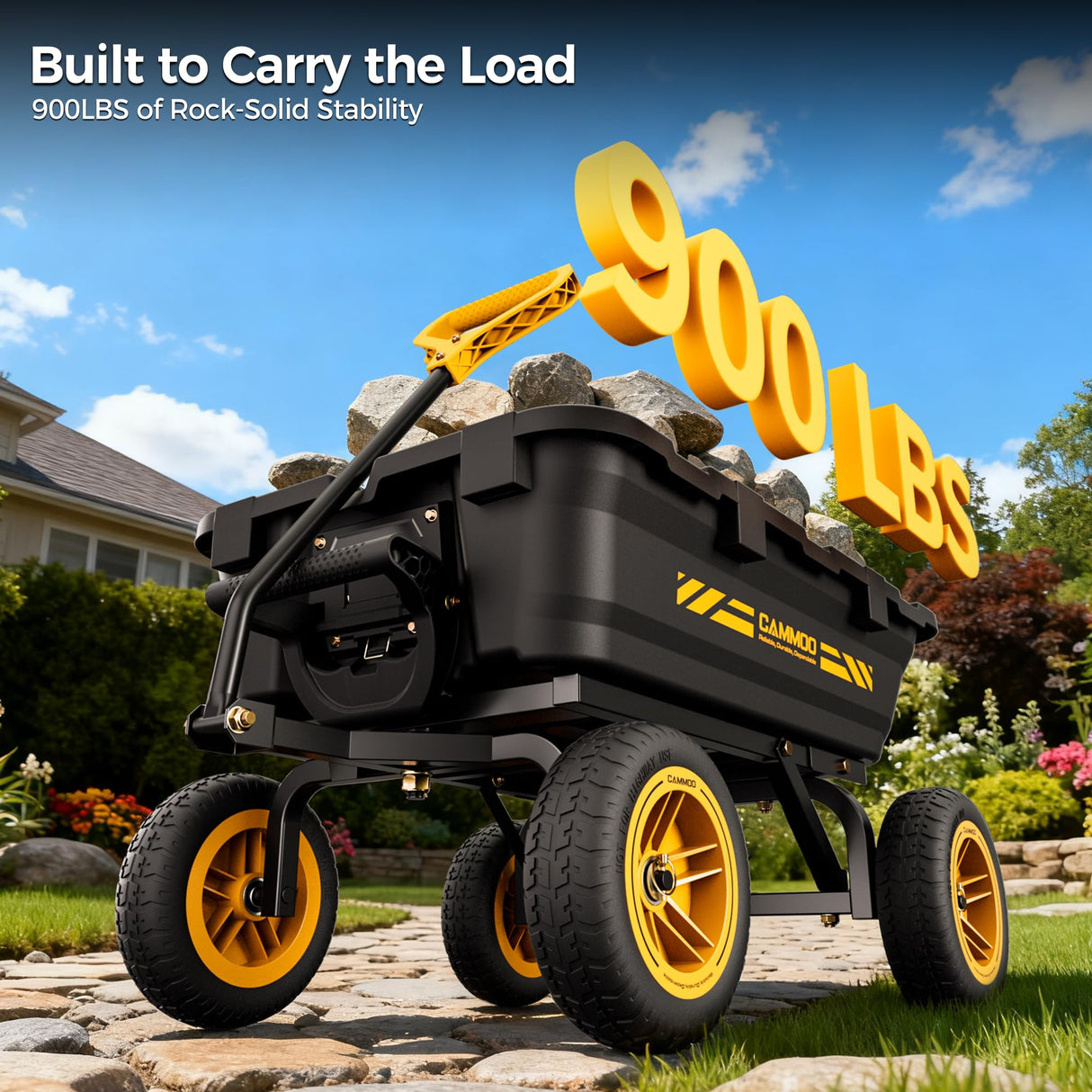 CAMMOO 900 lb Garden Dump Cart, Expandable, 10 in No-Flat Tires