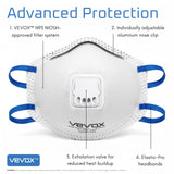VEVOX™ N95 Masks for Adults – NIOSH Approved – 10 or 20 Pack – Valved Particulate Respirator with Comfort-Plus Seal – Dust Masks for Construction Work, Sanding, Woodworking, Mold, Drywall & Pollen