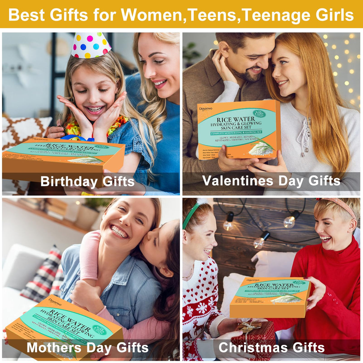 Skin Care Set,Women Teen Glass Skincare w/Korean Rice Extract,Hydrate Glow Repair Anti-Aging Facial Routine Kit Gift Set for Women Mom Wife Teenager Girl Trendy Stuff Christmas Gifts Stocking Stuffers