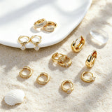 Wgoud 12 Pairs Small 14K Gold Plated Chunky Hoop Earrings for Women Hypoallergenic Lightweight Gold/Silver Hoop Earring Set for Sensitive Ears Trendy Cartilage Huggie Hoops Stacks for Multiple Piercing Jewelry (Gold-6 pairs- round)